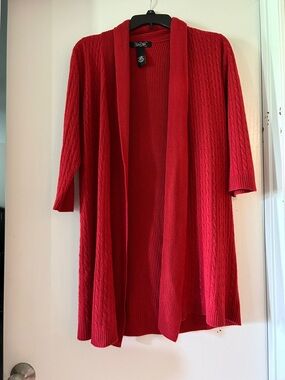 Crystal Kobe Red Open-Front Cable Knit Cardigan